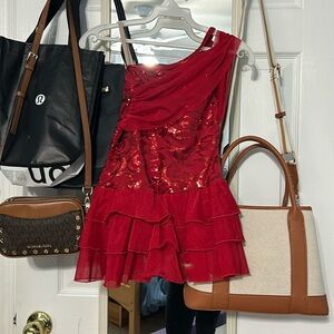 Red dance costume with leotard bottom